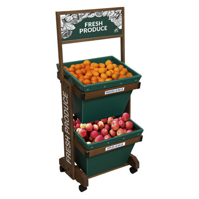 kualitas  2 Layers Display Vegetable Rack For Shop Wooden Fruit Display Stand With Removable Basket pabrik