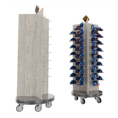 kualitas  Three Sided Rotating Display Stand Cap Display Stand With Customized Logo pabrik