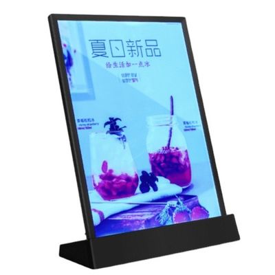 kualitas  A4 Size LED Menu Stand Countertop Acrylic Holder Display With 7 Colors pabrik