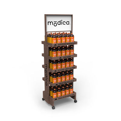 Rak Display Cocktail Kayu 5 Lapisan dengan Roda untuk Toko