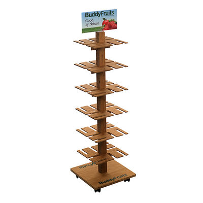 4 Sided Revolving Display Stand Rak Pajangan Buah Kayu dengan Roda