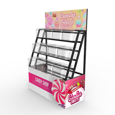Supermarket Point Of Sales Menampilkan Permen Display Shelving Metal Custom Logo