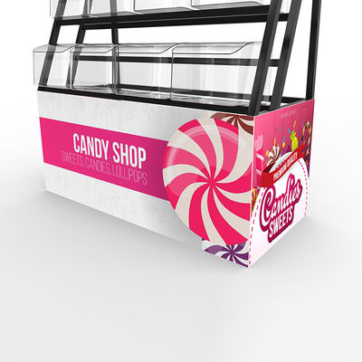Supermarket Point Of Sales Menampilkan Permen Display Shelving Metal Custom Logo