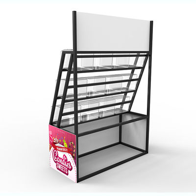 Supermarket Point Of Sales Menampilkan Permen Display Shelving Metal Custom Logo