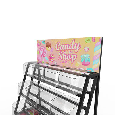 Supermarket Point Of Sales Menampilkan Permen Display Shelving Metal Custom Logo