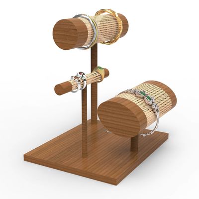 Display Meja Kayu Woven Display Stand Untuk Perhiasan Mewah Gelang
