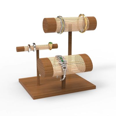 Display Meja Kayu Woven Display Stand Untuk Perhiasan Mewah Gelang