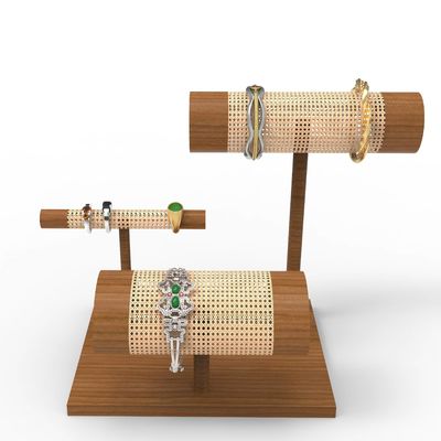 Display Meja Kayu Woven Display Stand Untuk Perhiasan Mewah Gelang