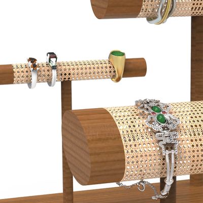Display Meja Kayu Woven Display Stand Untuk Perhiasan Mewah Gelang
