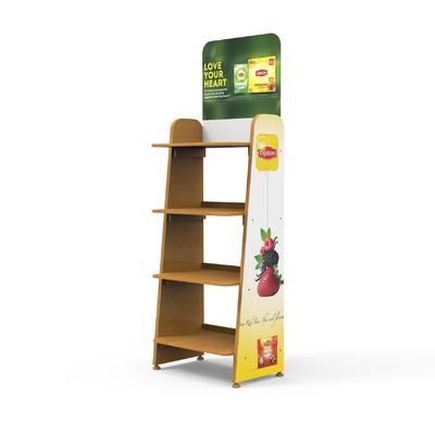 Display Rack Laminasi Kayu Display Minuman Teh Untuk Supermarket Komersial