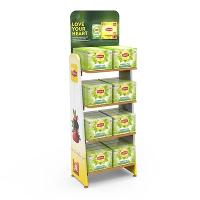 Display Rack Laminasi Kayu Display Minuman Teh Untuk Supermarket Komersial