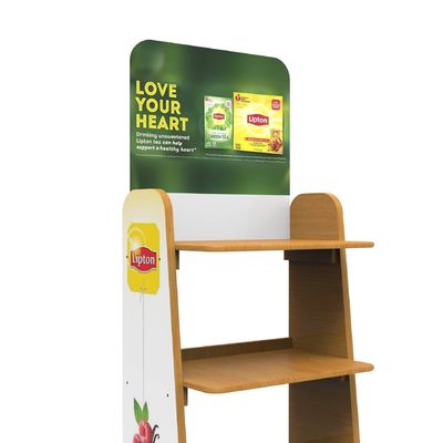 Display Rack Laminasi Kayu Display Minuman Teh Untuk Supermarket Komersial