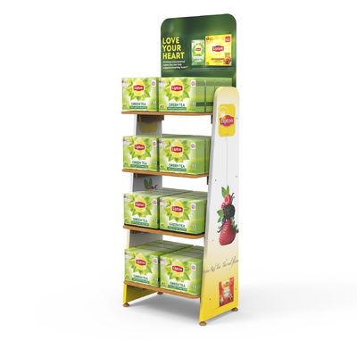 Display Rack Laminasi Kayu Display Minuman Teh Untuk Supermarket Komersial